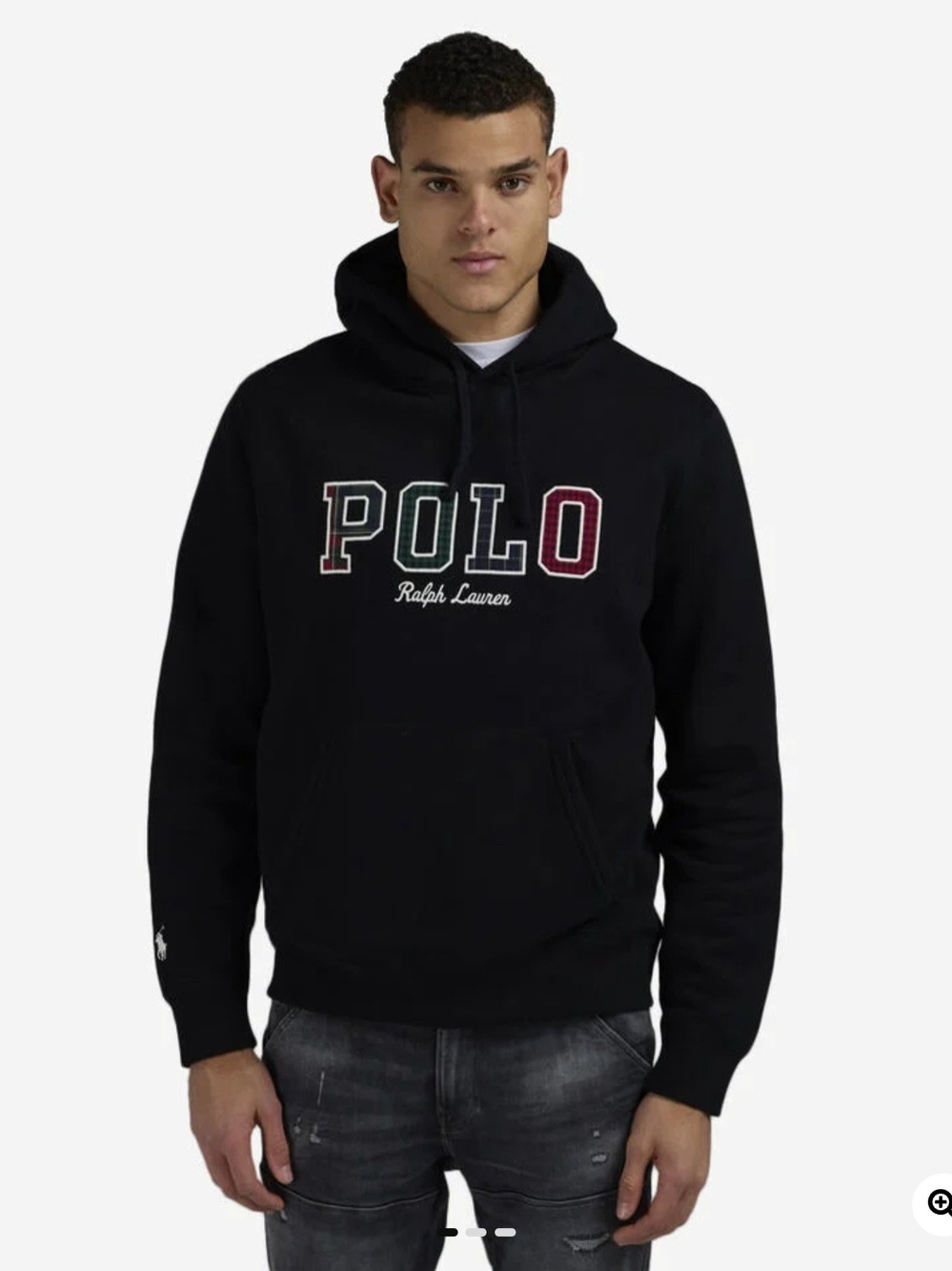 Ralph Lauren Black Hoodie with Multicolor POLO Lettering
